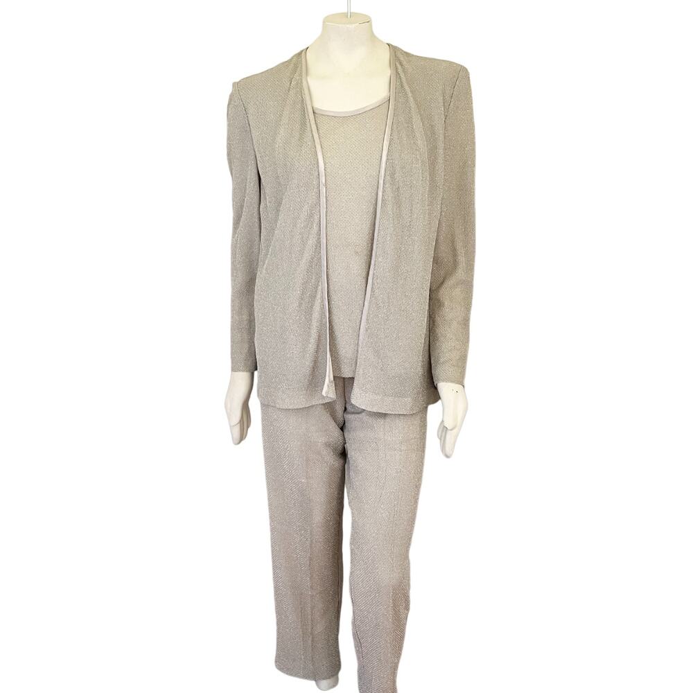 VTG R&M RICHARDS Metallic Knit Formal Pantsuit in Creamy Gold Shimmer  SZ 12